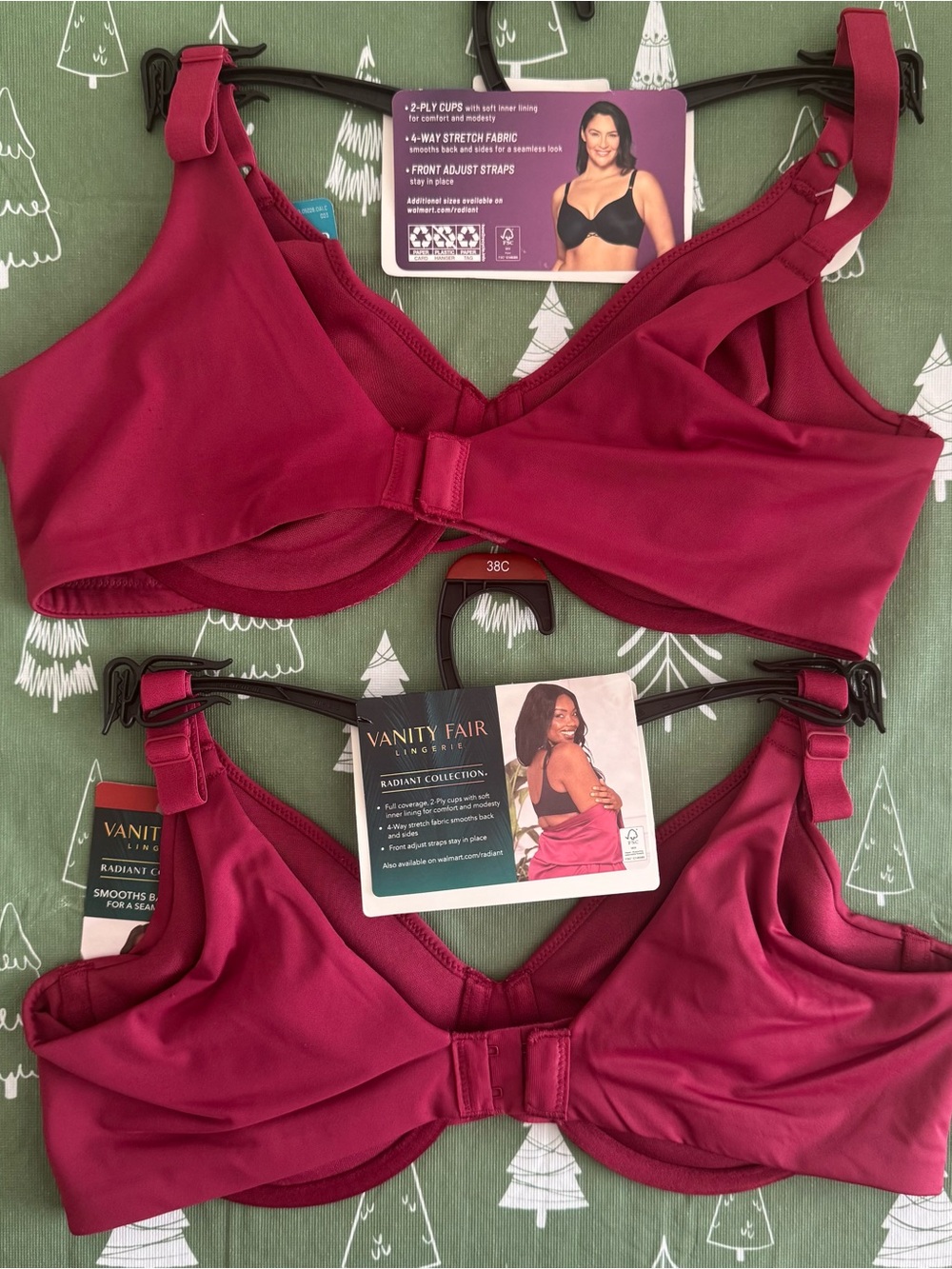 Vanity Fair Radiant Back Smoothing Underwire Bra 38C Magenta Red NWT Lot of 2 - Picture 6 of 16